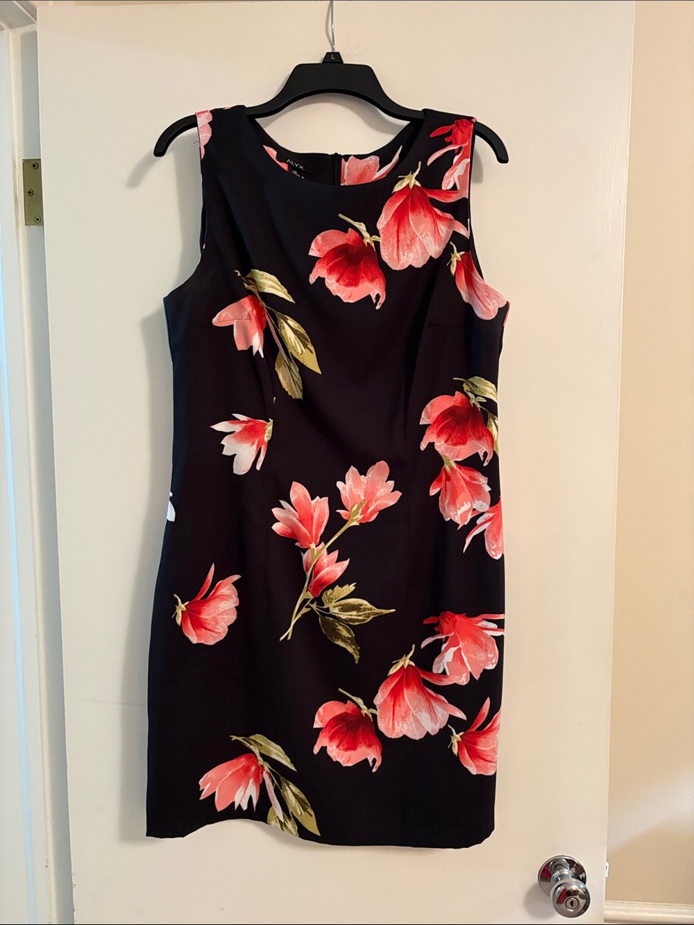 Alyx Black Mini Dress with Coral Floral Print
